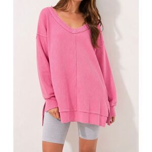 Aerie Pink Waffle Knit Oversized Tunic Top Size M Cozy Lounge Casual